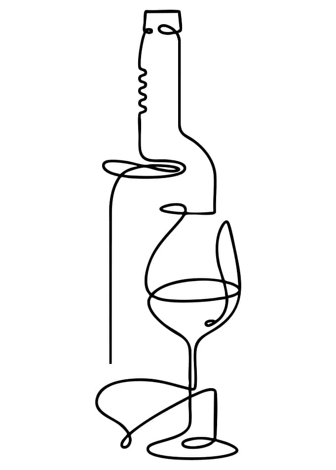 Minimalist Wine Bottle and Glass Line Art