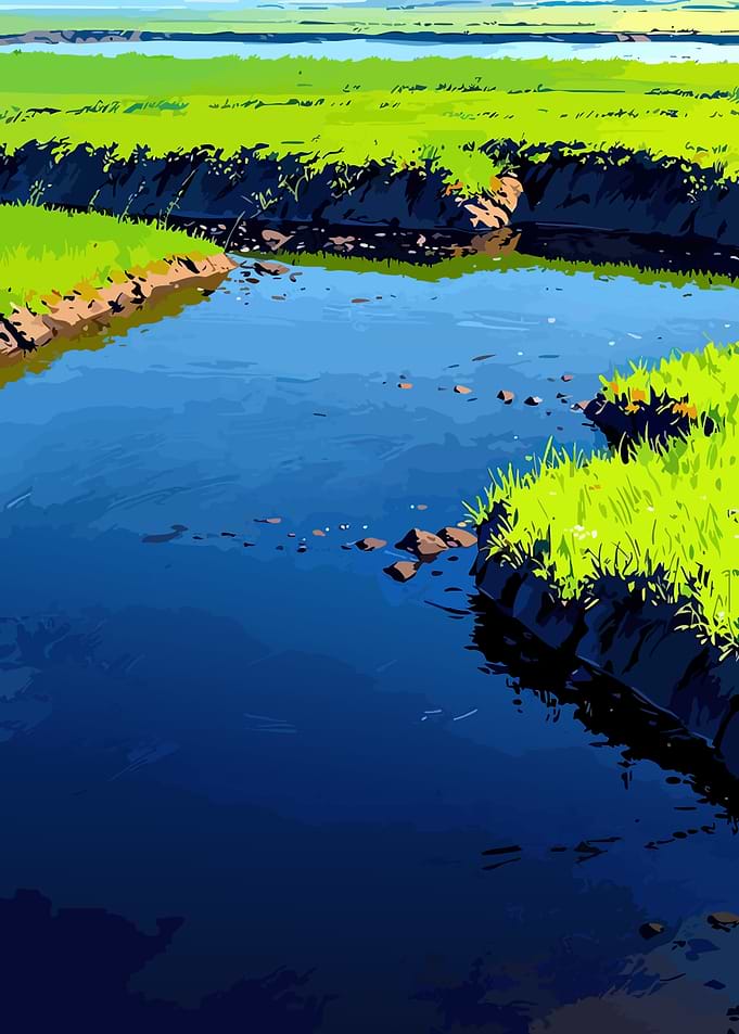 Serene River and Lush Greenery