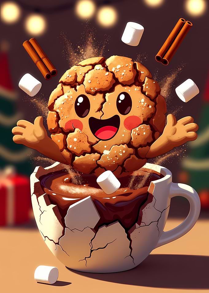 Cute Cookie Character in Hot Chocolate