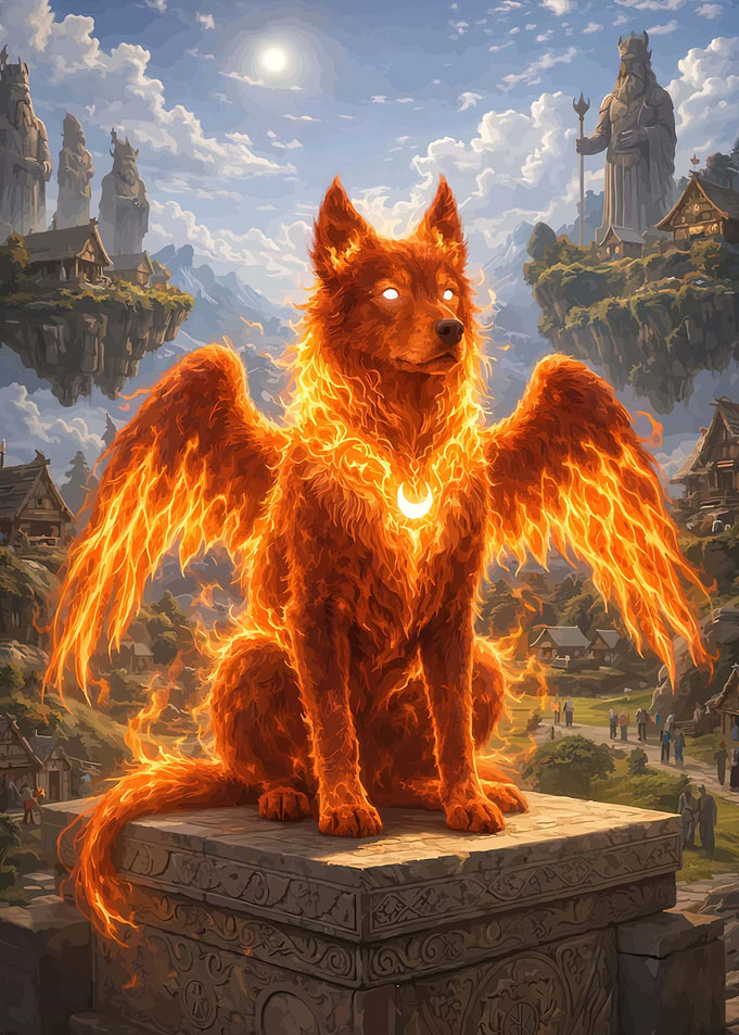 Fiery Winged Wolf Statue