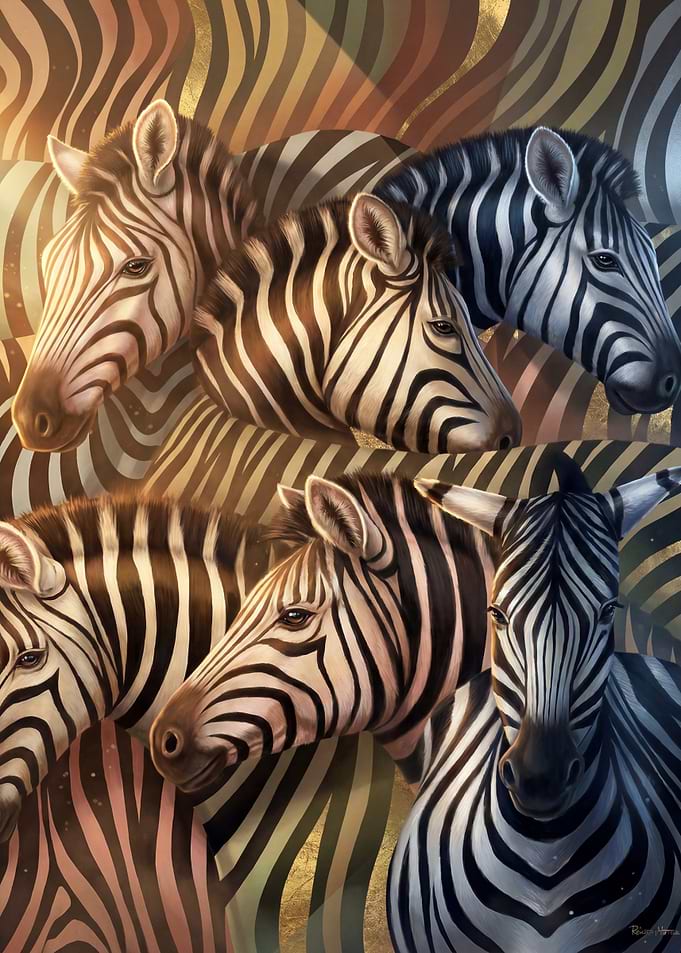 Group of Zebras in Abstract Background