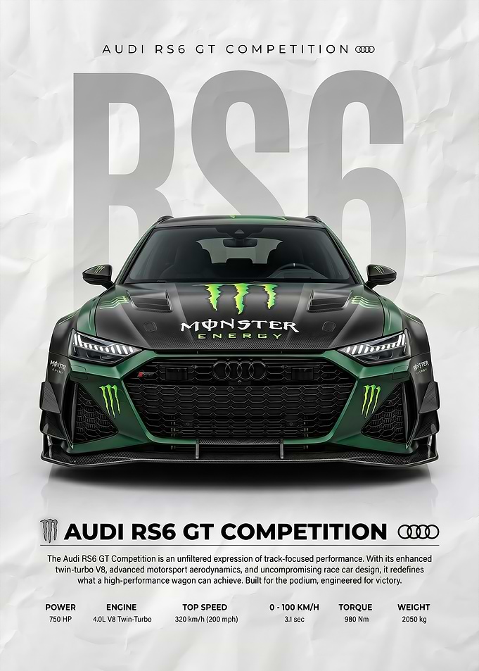 aggressive audi rs6 gt avant Monster car poster