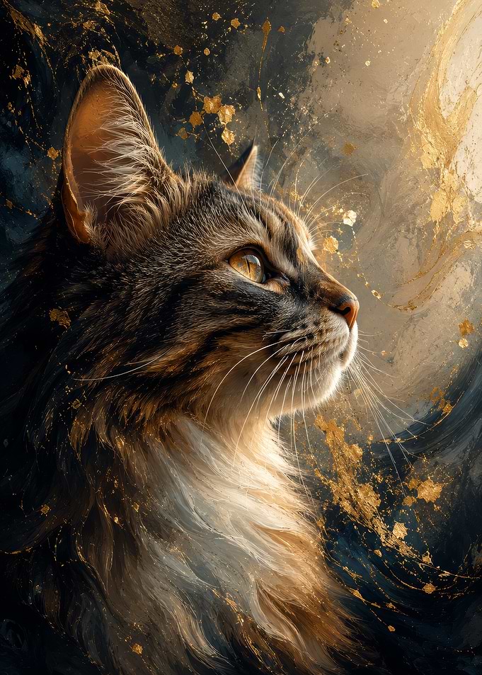Majestic Cat with Golden Accents