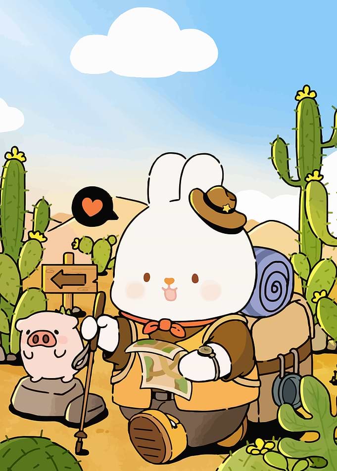 Cute Bunny and Pig on a Desert Adventure