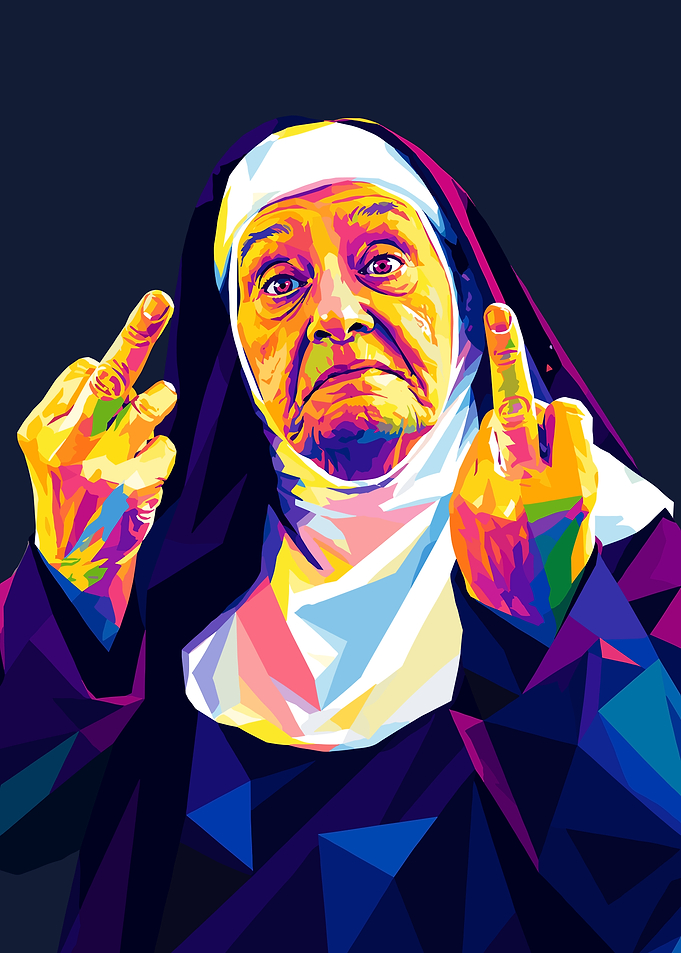 Nun Giving Middle Finger Pop Art