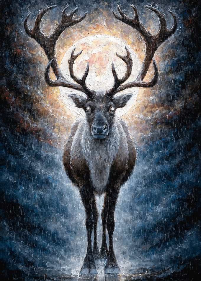 Majestic Reindeer in Moonlight
