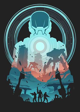 Sci-fi Soldier Silhouette in Ruined City
