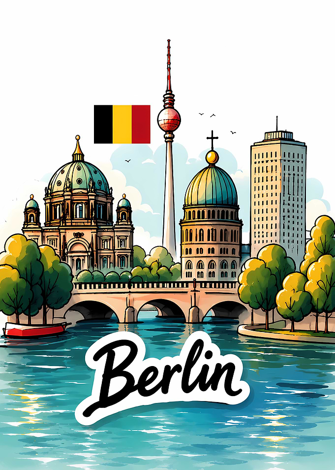 Berlin Cityscape with Belgian Flag