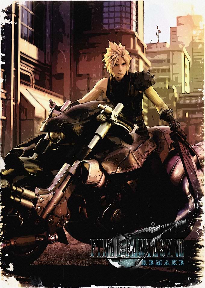 Cloud Strife on a Motorcycle