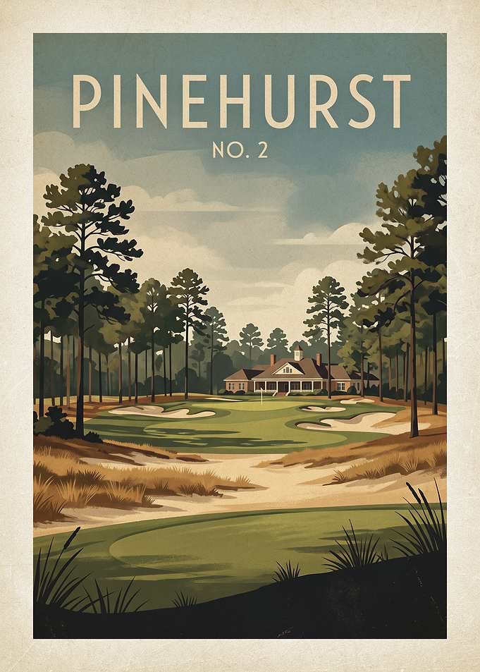 Pinehurst No. 2 Golf Course Vintage Poster