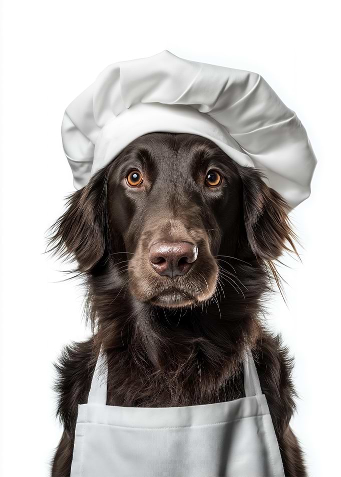 Chef Flat-Coated Retriever Dog in Chef Hat and Apron