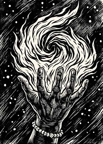 Hand Conjuring Fiery Vortex