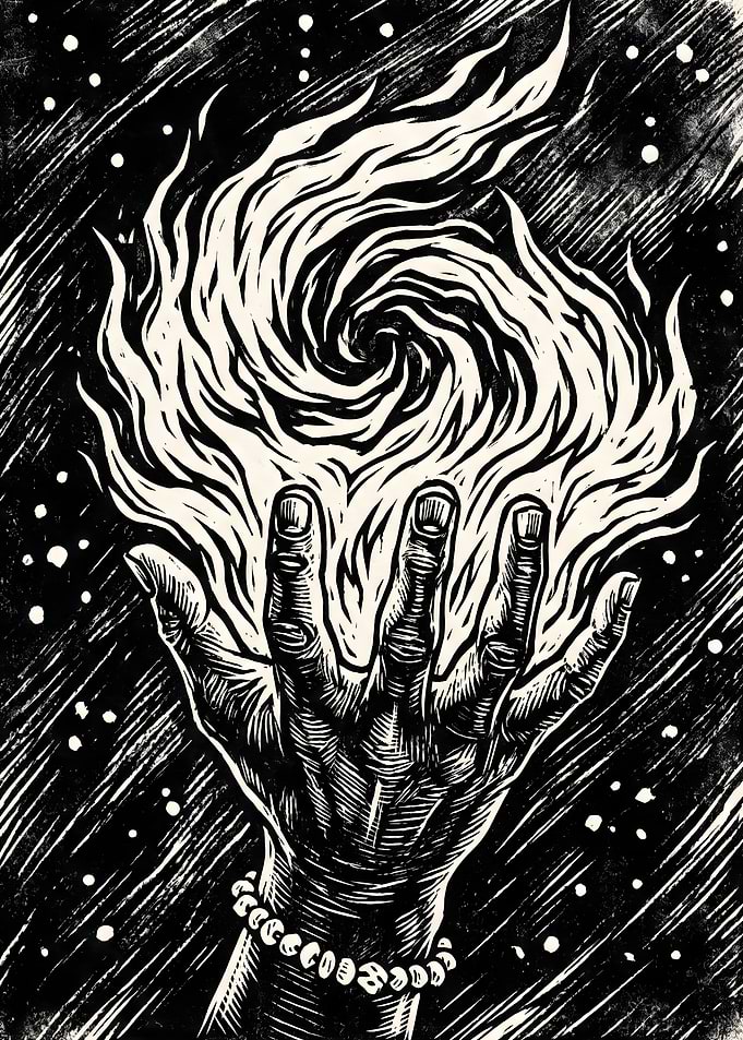 Hand Conjuring Fiery Vortex