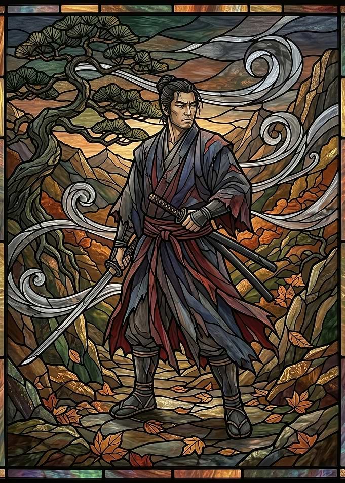 Samurai in Stained Glass Style