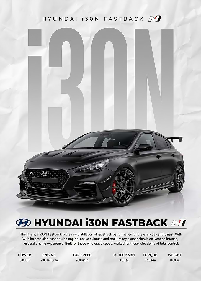 sleek black hyundai i30n Fastback N Car poster