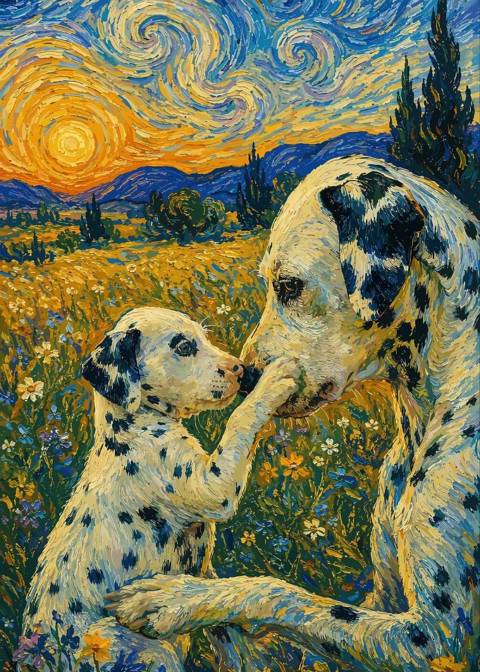 Dalmatians in a Starry Night Field