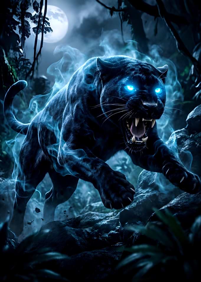 Enchanted Black Panther in Moonlight
