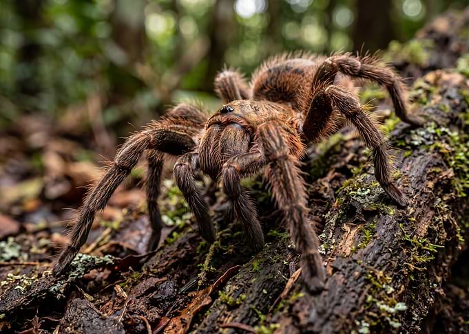 Tarantula on a mossy log