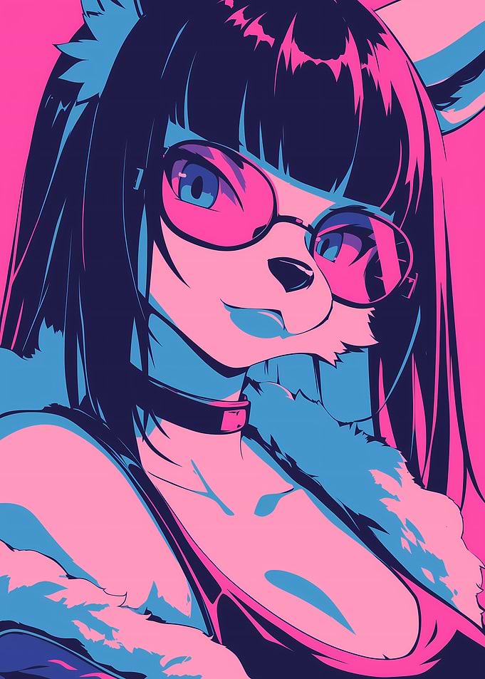 Anime Furry Character with Pink Sunglasses