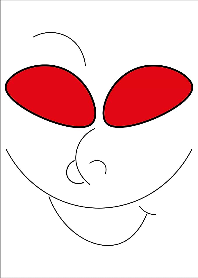 Cartoon Face with Red Eyes and Smile