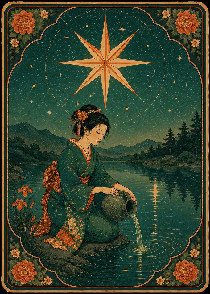Woman pouring water under a star Tarot Card