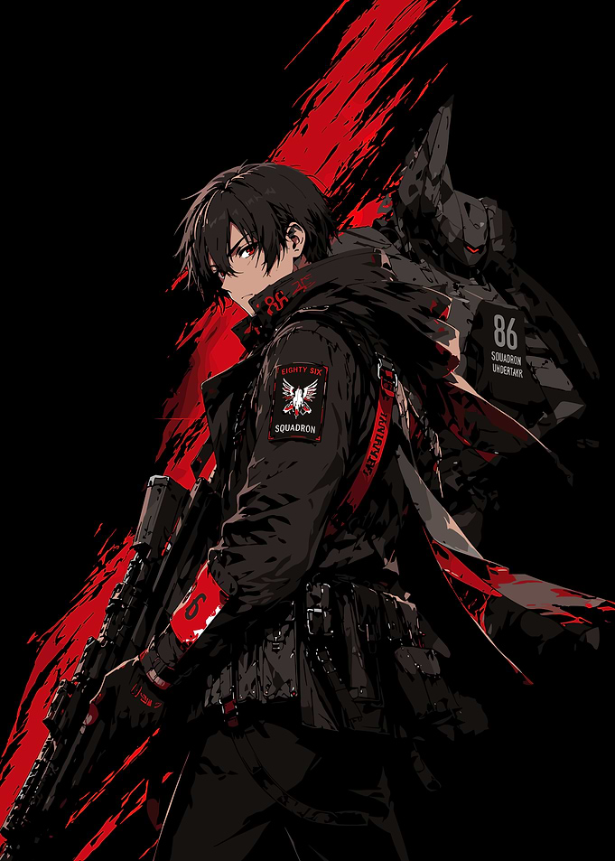 86 Anime Soldier with Rifle and Mech