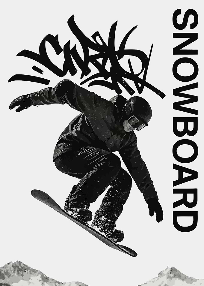 Snowboarder Mid-Air with Graffiti
