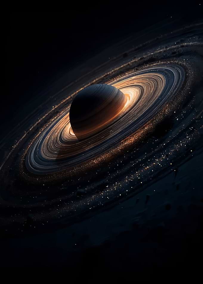 Saturn with glowing rings