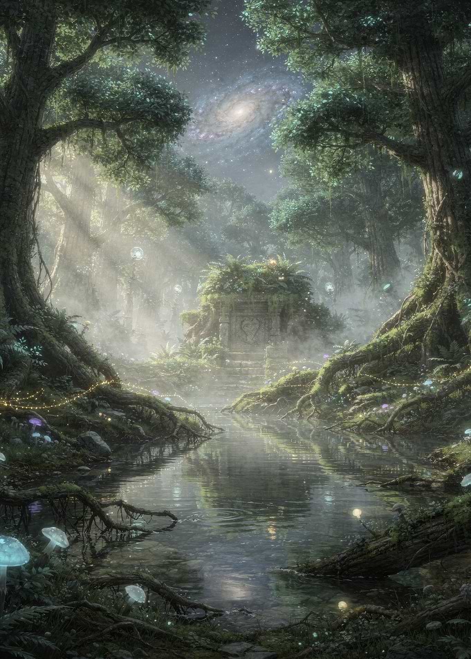 Enchanted Forest with Galaxy Above