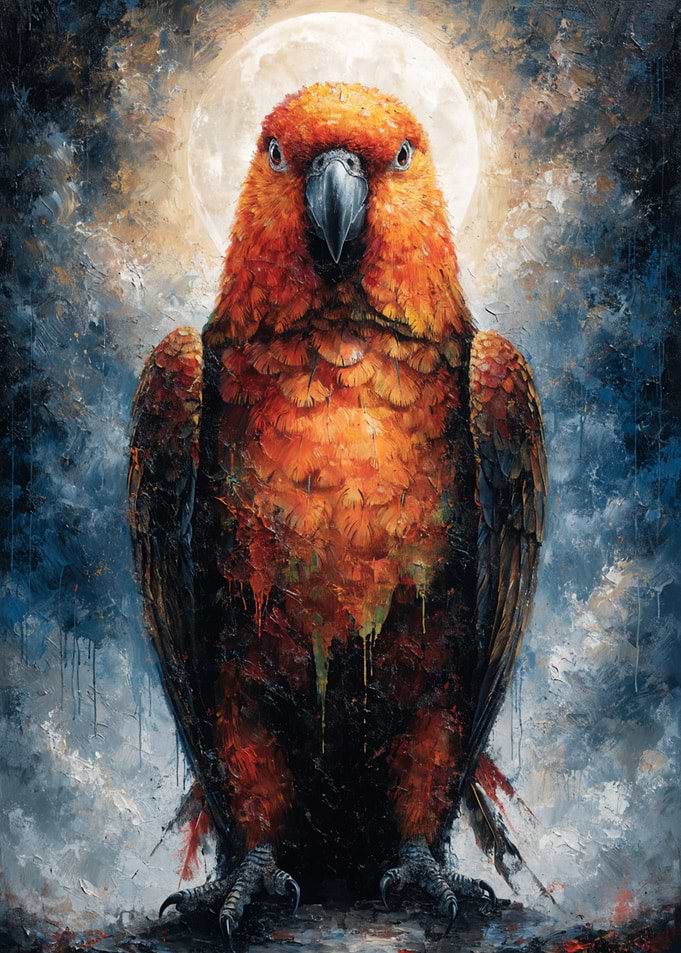Fiery Parrot in Moonlight