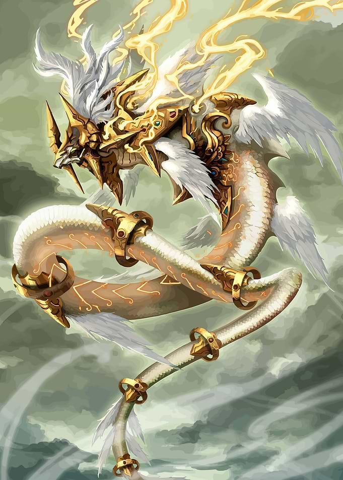 Mythical White Dragon with Golden Armor