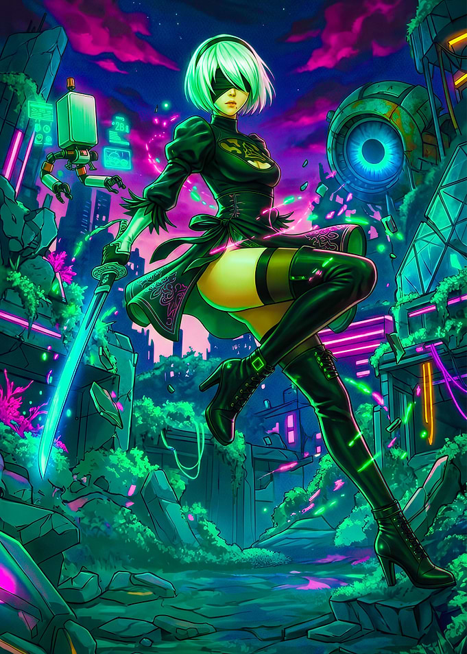 2B in a Cyberpunk City