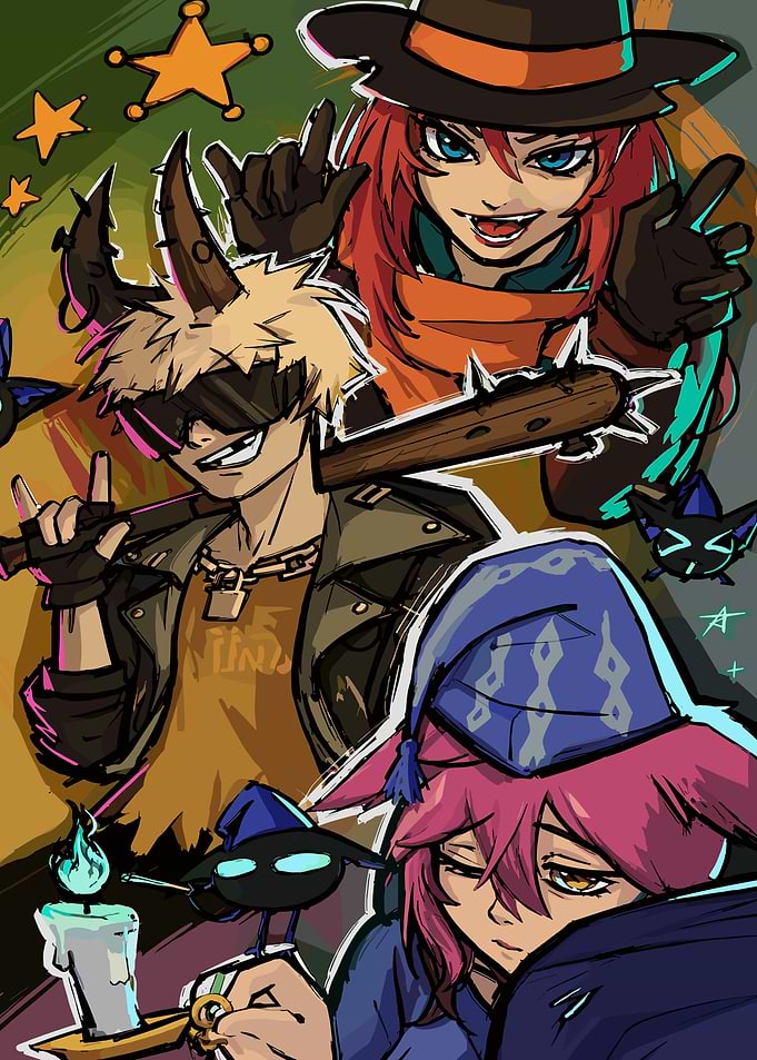 Deadlock Anime characters with weapons and magical elements