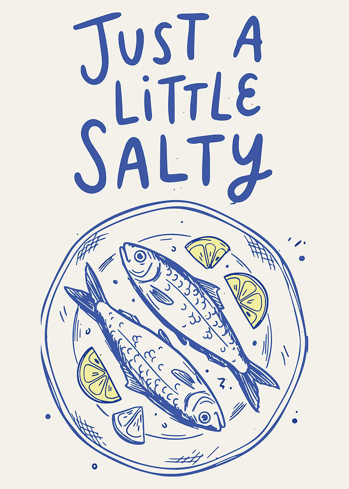 Just A Little Salty Funny Fish Kitchen Wall Art Vintage Coastal Poster