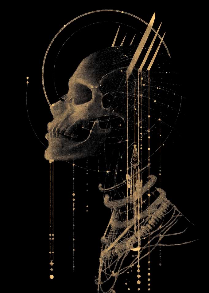 Golden Skull with Celestial Ornaments