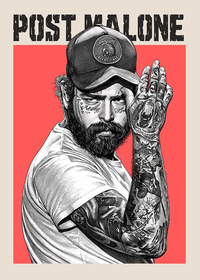 Post Malone Portrait with Tattoos