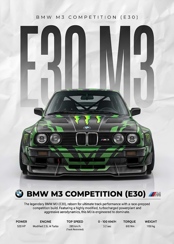 monster bmw m3 competition e30 Poster