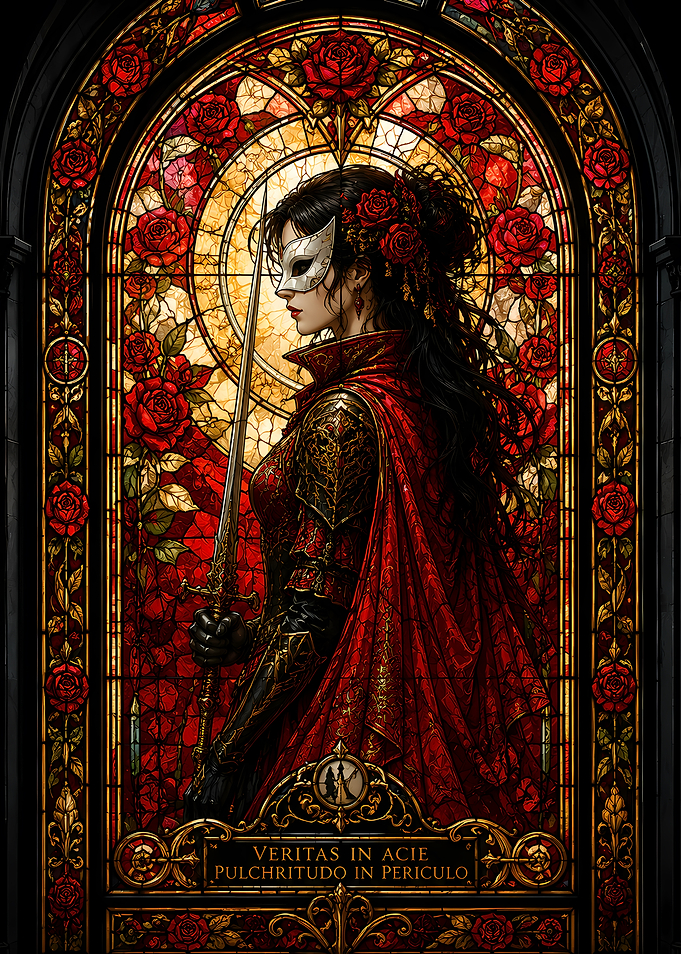 Stained Glass Warrior Woman with Sword