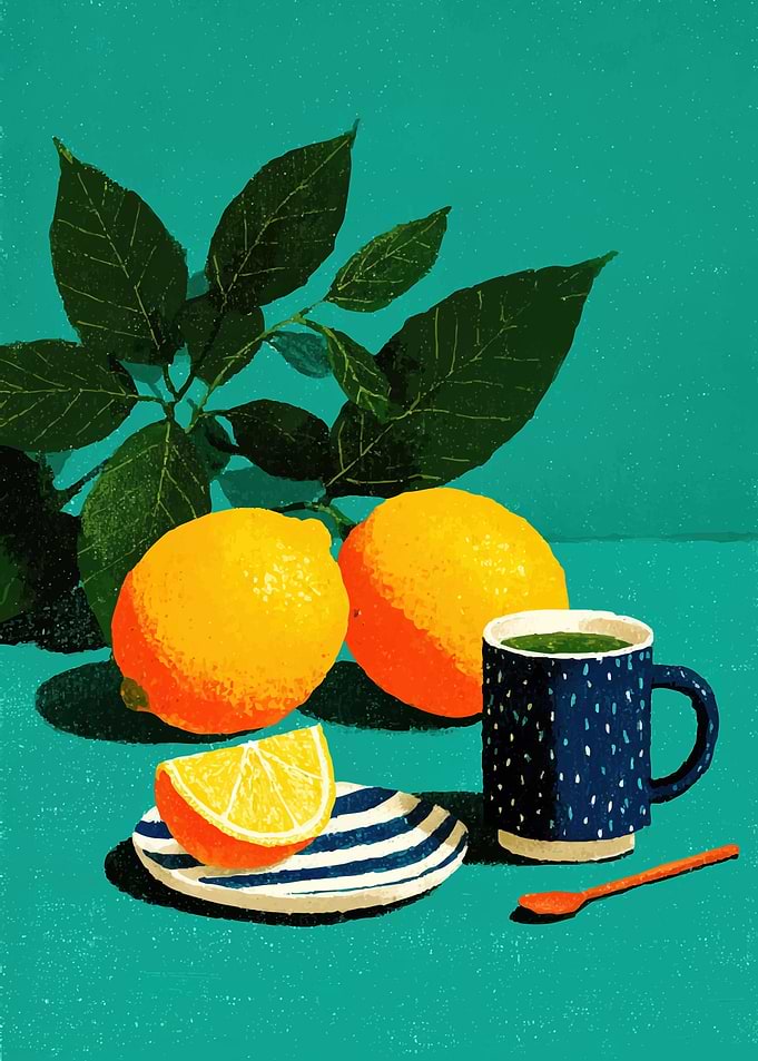 Still life with lemons and tea