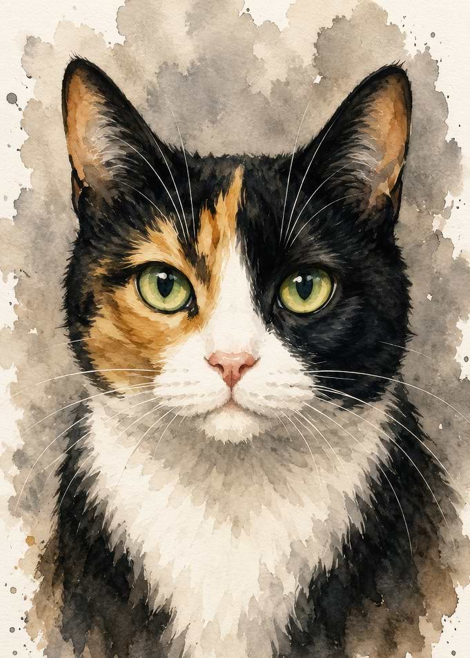 Calico Cat Watercolor Portrait