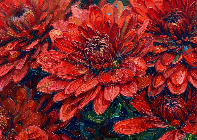 Vibrant Red Impressionist Floral Dream