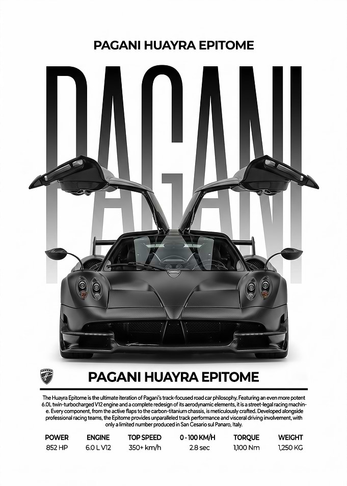 striking black Pagani Huayra Epitome Poster
