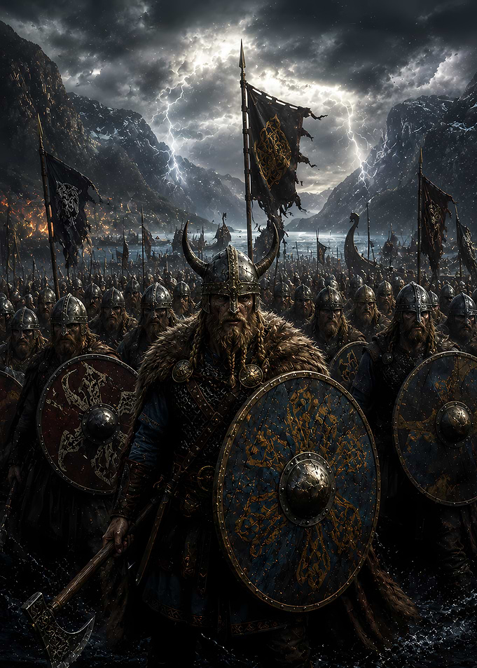 Viking Army in a Stormy Landscape
