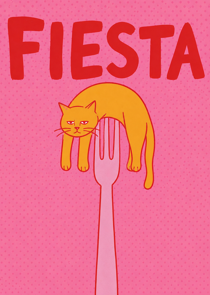 Cat on a Fork with Fiesta Text