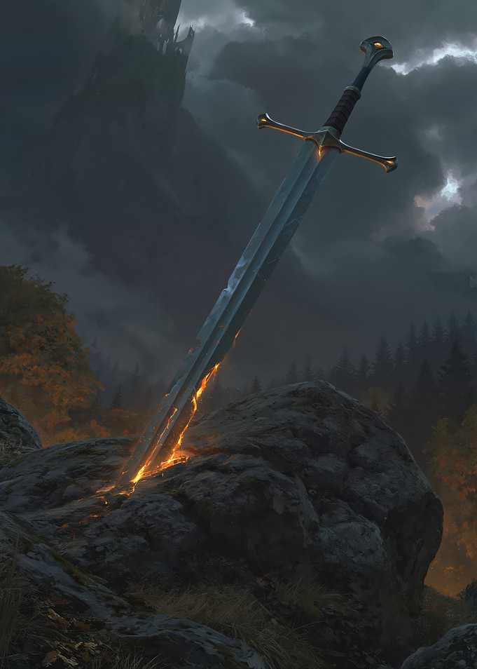 Fiery Sword in a Dark Landscape