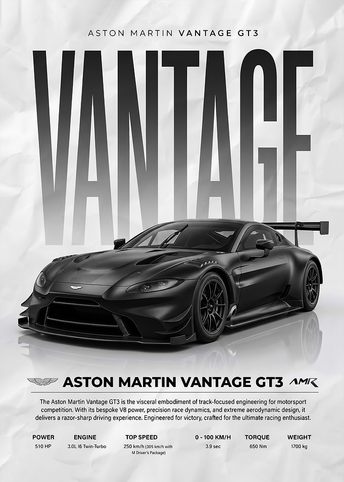 sleek black martin vantage gt3 Poster