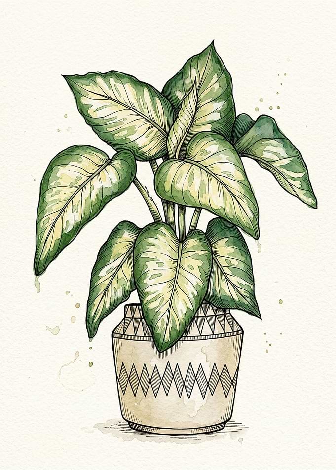 Watercolor Potted Plant Illustration