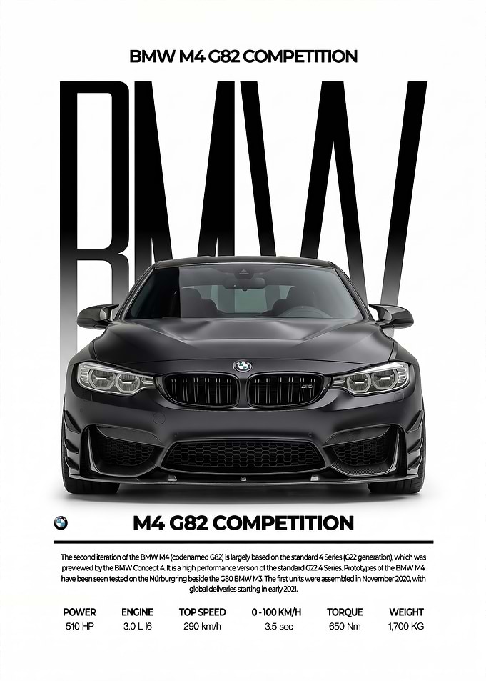 sleek black bmw m4 g82 competition Car poster