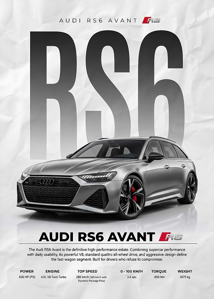 A sleek silver audi rs6 avant car Poster