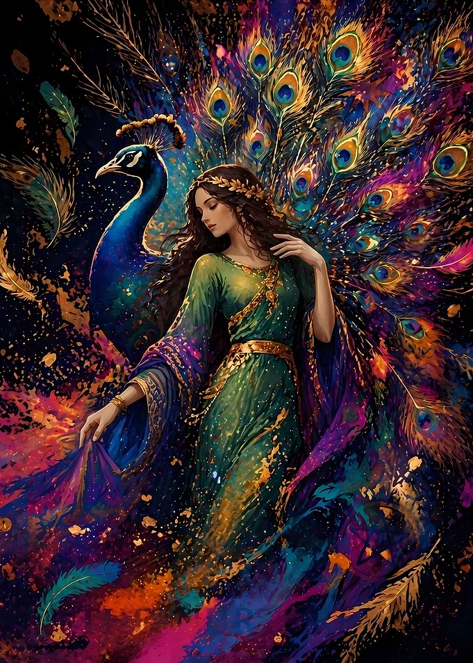 Peacock Goddess with Flowing Robes